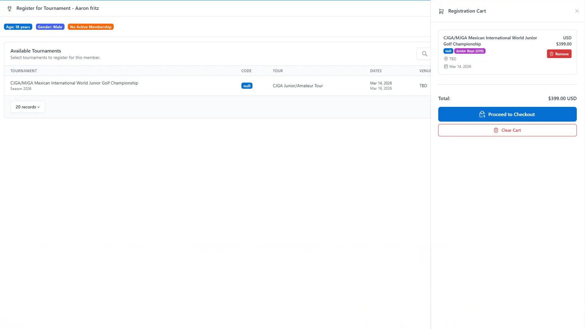 Online registration form with payment processing